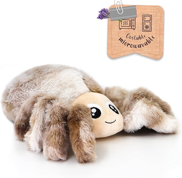 The Microwavable Heating Pads Stuffed Animals, 1.3 lb Heatable Spider Pillow Plush for Period Cramps Stress Relief, Stuffed Gifts Plush Toys for Girls Boys Women