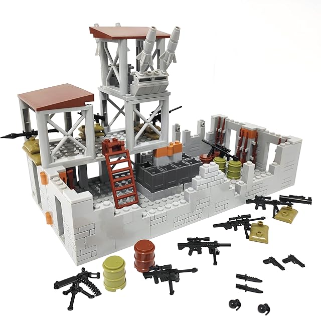 The Military Base Building Brick Set for Army Minifigure War Accessories, Defence Base Guard Tower Guns-Weapons-Building-Block Toy for Kids 8 10 12 14 Years