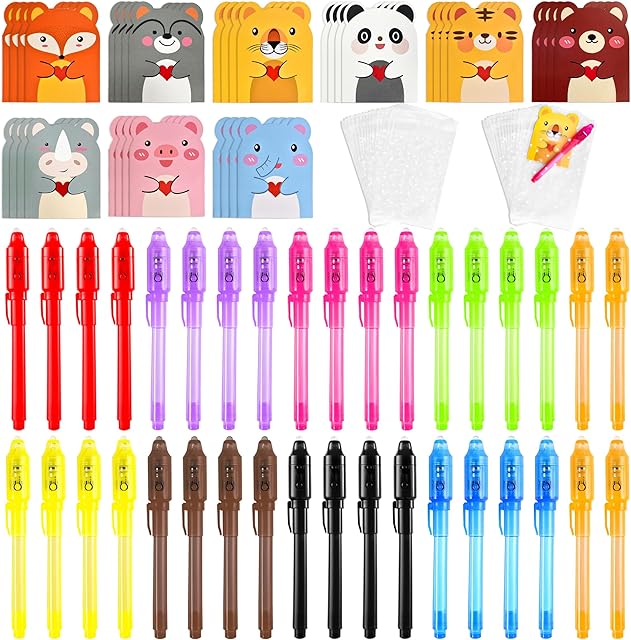 The 36PCS Invisible Ink Pens with UV Light, Spy Pens with Animal Cards & Goodie Bags, Party Favors for Kids 8-12, Classroom Prizes, Stocking Stuffers