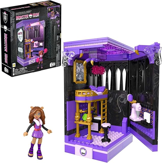 The MEGA Monster High Action Figure Building Set Clawdeen's Boo-k Den with 299 Pieces, Book Nook for Collectors