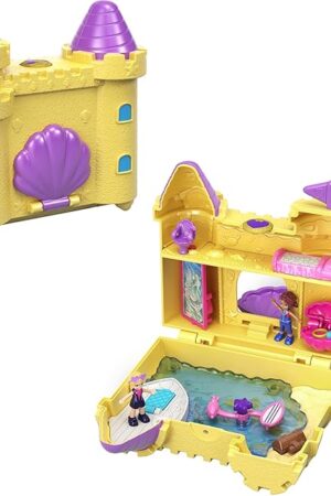 The Polly Pocket Travel Toy with 2 Micro Dolls, Dolphin Pet & Water Play Accessories, Pocket World Surf ‘n’ Sandventure Playset