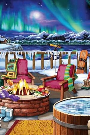 The Ravensburger - Northern Lights - 500 Piece Large Format Jigsaw Puzzle - Stunning, Bold, Vivid Image of The Phenomenon - Warm Fireside Cabin - Premium Quality - Puzzles for Adults