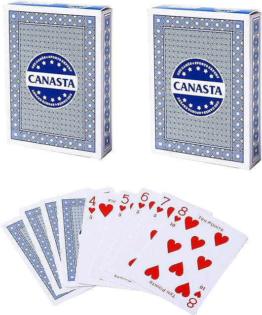 The GSE Games & Sports Expert 2-Deck Canasta Cards with Point Values, Includes Canasta and Hand & Foot Game Rules, Traditional Rummy Game Playing Cards (Blue)