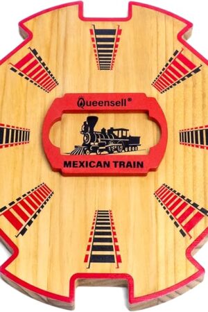 The Queensell Wooden Mexican Train Hub – Mexican Train Accessories for Classic Domino Game – Mexican Train Centerpiece 7.8x7.8x0.5 in