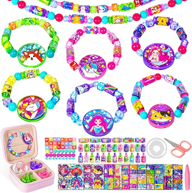 The Bracelet Making Kit for Girls 5-7 8-12, DIY Arts and Craft Supplies Birthday Valentines Gifts Jewelry Necklace Making with Beads & Stickers Craft Kits Toys for Kids Ages 5+ Years Old
