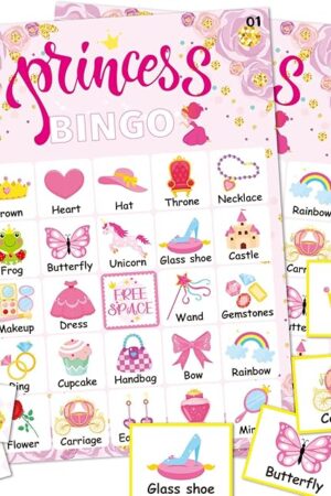 The Pink Princess Bingo Game 24 Players Bingo Games Cards for Tea Party Decorations Princess Birthday Family Holiday Party Supplies School Activities Bridal Shower Wedding Party Favors