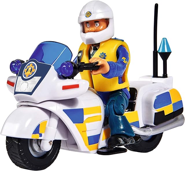 The Simba 109251092 Fireman Sam Police Motorcycle with Malcolm Figure & Accessories, Season 12, from 3 Years