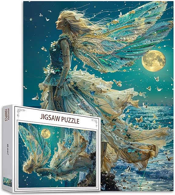 The Tucocoo 1000 Piece Jigsaw Puzzles for Adults Sea Goddess Painting Jigsaw Puzzle Abstract Fairy 1000 Pieces Puzzles for Challenging Family Activity Game Ocean Moonlight Art Wall Decor DIY Puzzle Gifts
