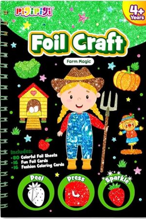 The pigipigi Art Craft Activity for Kids: Foil Art Farm DIY Toy Kit, No Mess Creative Travel Supply Set, Idea Birthday Christmas Valentine Gift for Girl Boy Children 3 4 5 6 7 8 9 Year Old