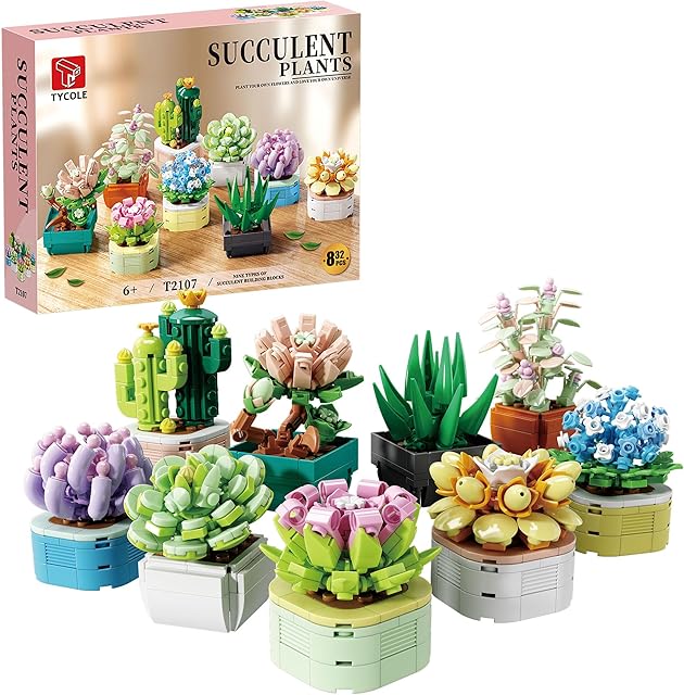 The 9 in 1 Tiny Flowers Succulents Artificial Plant Set-Creative Botanical Building Block Toy, Botanical Collection for Office&Home Decor, Birthday Gift for Adults and Kids 8-12(832 PCS)