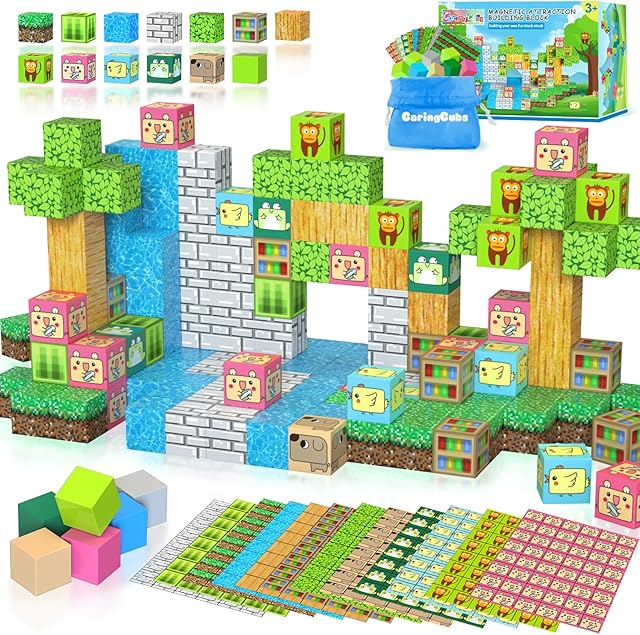 The Magnetic Blocks, Magnetic Building Blocks Cubes for Boys & Girls, Magnet Blocks STEM Montessori Sensory Toys for Toddlers Gifts for 3+ Years Old, Fidget Cubes Construction Toys