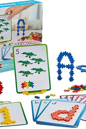 The PLUS PLUS - Learn to Build ABC & 123 - 400 Pieces, 40 Flash Cards - Construction Building STEM / STEAM Toy, Interlocking Mini Puzzle Blocks for Kids