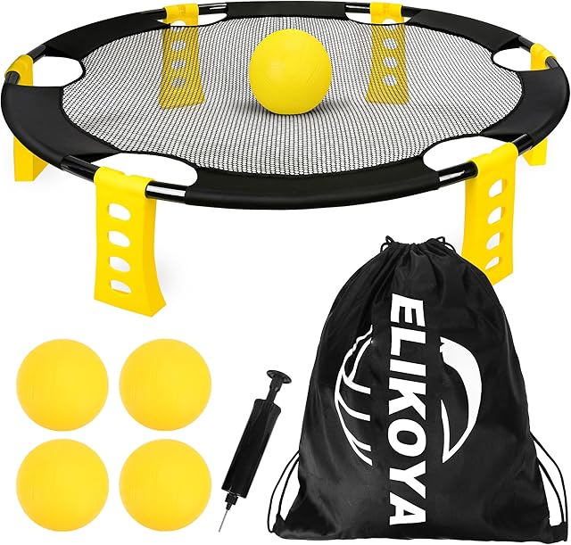 The Outdoor Beach Ball Game Includes 4 Balls, Net and Carrying Bag - Roundnet Yard Games Set for Adults, Kids, and Family - Perfect for Beach, Yard, Lawn, Backyard, and Park