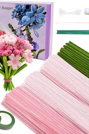 The Rarapop 400 Pcs Pipe Cleaners Bulk Chenille Stems for DIY, 4 Assorted Colors Flower Making Kit with Floral Wires, Gardening Tape,Stamen and Ribbon for Art and Craft Projects