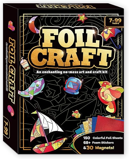 The FLUXOJOY Foil Art Craft Kits for Kids, Mess -Free Fun Activity Set for Child, DIY Printing Craft Kits, Gifts for Ages 4 5 6 7 8 9 10 11 12 Years and Up, Art Supplier Travel Toys for Boys Girls