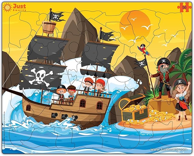 The Just Smarty Jigsaw Puzzle Pirate 56 Pieces for Kids Ages 4, 5, 6 Year Old with Fun Shapes and Tray. Fun Learning Educational Toy for Boys Girls in Pre-K, Kindergarten, First Grade
