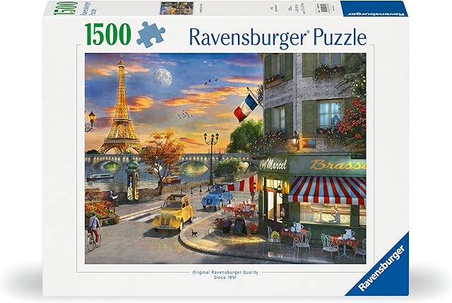 The Ravensburger - Romantic City of Paris - 1500 Piece Jigsaw Puzzle - Featuring a Quaint, Old-time City Street and The Eiffel Tower - Frameable - Premium Quality - Puzzles for Adults