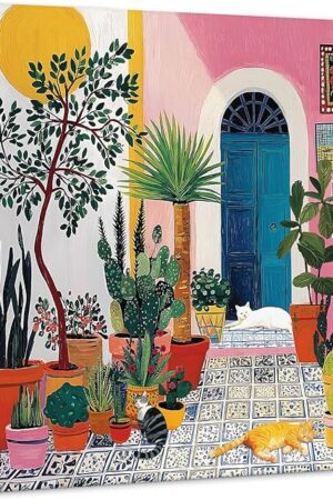 The PICKFORU Cactus Plants Puzzles for Adults 1000 Pieces, Cute Cat Garden Jigsaw Puzzles,Nature Yard Puzzle as Wall Art Decor