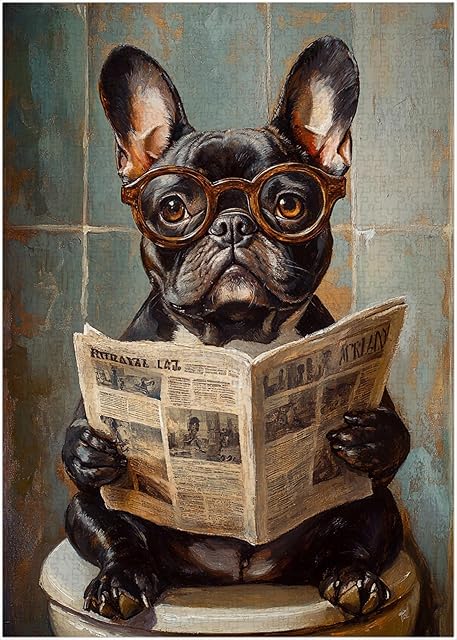 The French Bulldog on Toilet Jigsaw Puzzle 1000 Pieces for Adults - Quirky Dog Reading Newspaper with Glasses - 1000pc Dog Bathroom Decor Puzzles (50x70cm / 19.685"x27.559")
