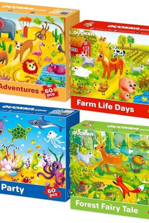 The QUOKKA Puzzles for Kids Ages 4-6 - Set of 4x60 Jigsaw Puzzles for Toddlers 3-5 - Animals Toys for Children 6-8 yo - Gift Educational Game for Boys & Girls