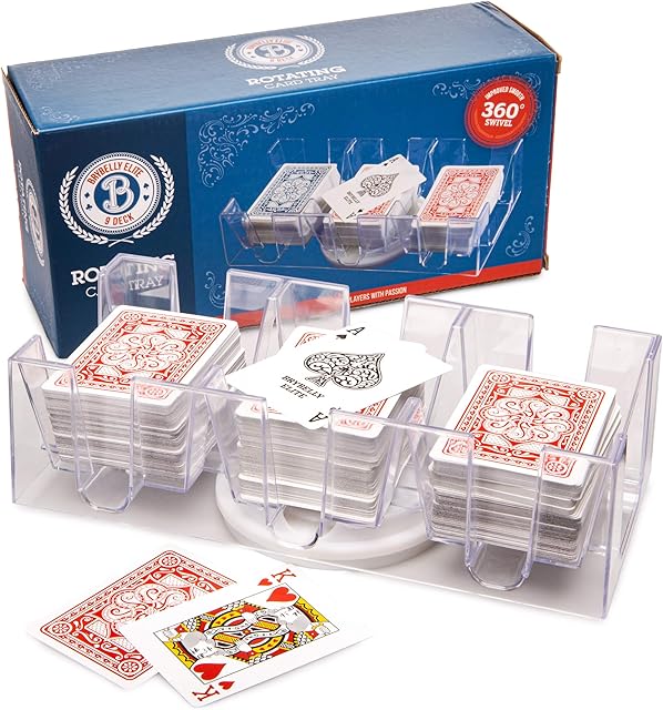 The Brybelly Elite Rotating Card Deck Tray | Standard Sized Playing Cards | Rotates in Any Direction | Clear | 2, 6 or 9 Decks