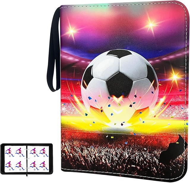 The 400 Cards Soccer Card Binder, 4-Pocket Card Collections Trading Card Binder 50 Pages Double-Sided Cards Holder with Zipper 3-Ring Card Album for Sports Soccer Card Sleeves Protectors