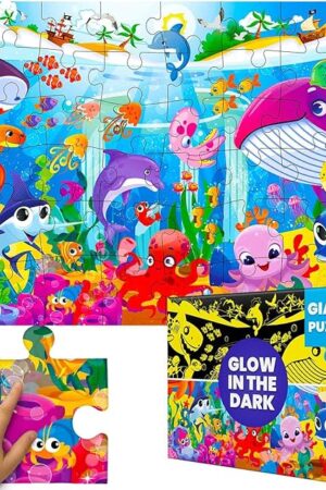 The QUOKKA Floor Puzzles for Kids Ages 4–8 – 2x3 FT Giant Glow in The Dark Jigsaw – 48 Large Pieces – Deep Sea Adventure Scene – Montessori Toy with Gift Box – Fun Learning Activity