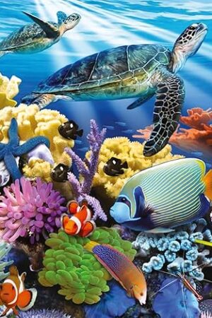 The Ravensburger - Ocean Turtles - 200 Piece Jigsaw Puzzle - Stunning, Bold Ocean Scene - Bright Image of Turtles, Coral & Sea Creatures - Premium Quality - Ideal Gift - Screen-Free Fun - Children Ages 8+