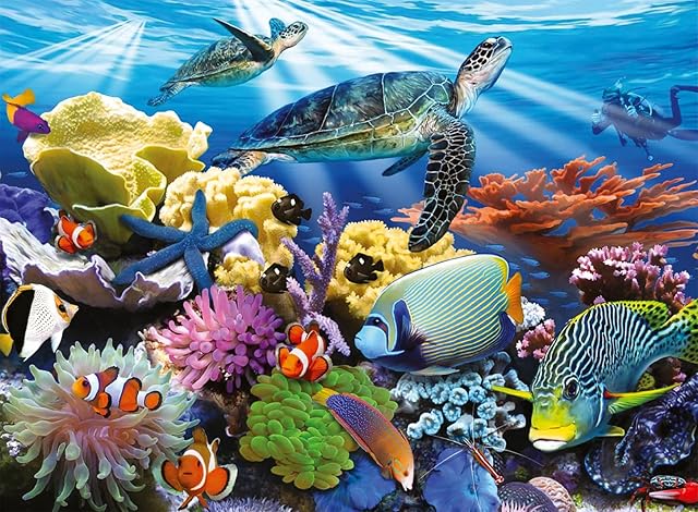 The Ravensburger - Ocean Turtles - 200 Piece Jigsaw Puzzle - Stunning, Bold Ocean Scene - Bright Image of Turtles, Coral & Sea Creatures - Premium Quality - Ideal Gift - Screen-Free Fun - Children Ages 8+