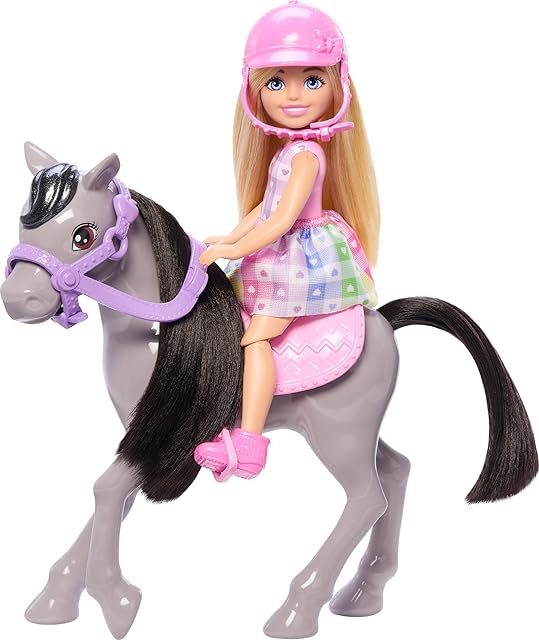 The Barbie Chelsea Doll & Toy Horse Set, Includes Helmet Accessory & Saddle, Small Doll Bends at Knees to “Ride? Gray Pony