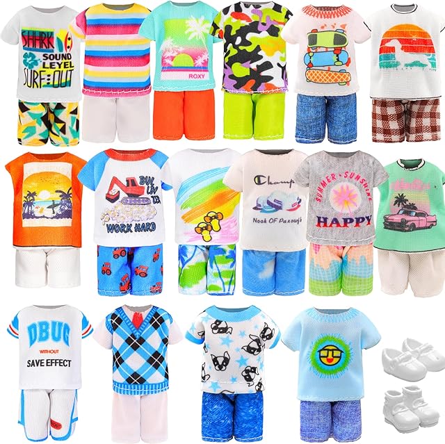 The Miunana 22 PCS 5.3 Inch Boy Doll Clothes for 6 Inch Boy Doll Top and Pants Handmade Casual Wear 10 Sets Fashion Outfit for 4-6 Inch Mini Boy Doll Clothes and Accessories with 2 Pairs of Shoes
