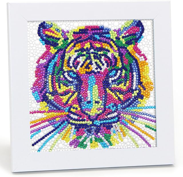 The Libfx Diamond Art Kits for Kids with Frame Diamond Art for Girls Boys Beginners Arts and Crafts Ages 8-12 Birthday Gifts (Colorful Tiger)