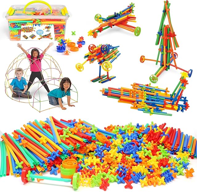 The 600Pcs STEM Building Toys,Straw Constructor Building Blocks Toy,Develops Motor Skills and Logic Thinking,Classroom Must Haves Creativity Preschool Toy for Kids Aged 3+,Great Gift for Kids
