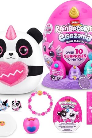 The Rainbocorns Eggzania Mini Mania Panda Plush Surprise Unboxing with Animal Soft Toy, Idea for Girls with Imaginary Play by ZURU