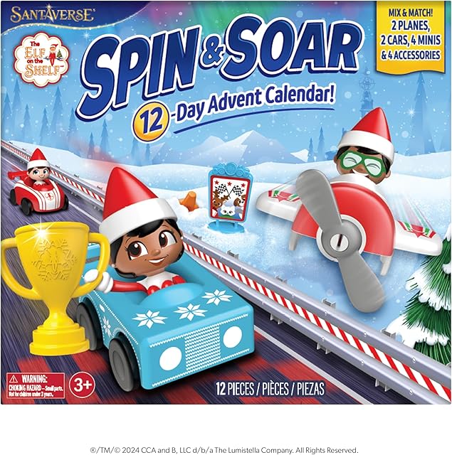 The 12-Day Advent Calendar - The Elf on the Shelf Spin & Soar Christmas Countdown with 12 Mix and Match Playable Scout Elf Mini Figures and The Elf on the Shelf Accessories - For Ages 3 Years and Above - Scout Elf Not Included