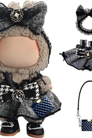 The Premium 17cm Doll Clothes,6.7 Inches Dolls Outfits,Luxury Chic Doll Clothes.Dolls Accessories.-Black.3 Pcs(Hair Bow+Dress+Bag)