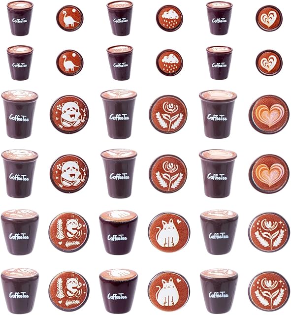 The Beadthoven 36pcs Mini Coffee Cups Dollhouse Miniature Kitchen Set Tiny Resin Coffee Mugs Cute Tableware Latte Drink Beverage Mini Food Dollhouse Accessory for Micro Landscape Party Decorations