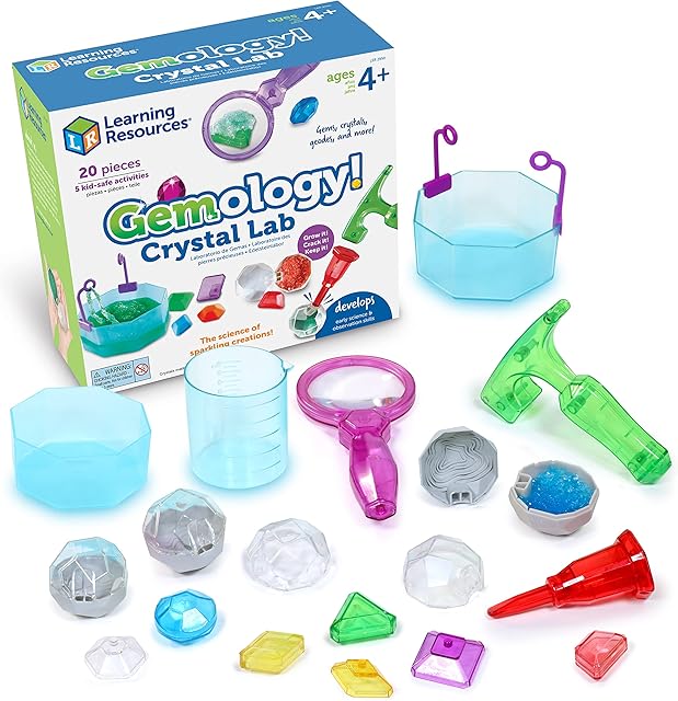 The Learning Resources Gemology! Crystal Lab,STEM Toys, Early Science, Science Kit for Kids, Fun Gifts for Kids, 20 Pieces, Ages 4+