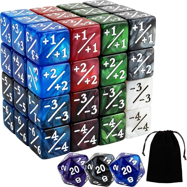 The 51 Pieces MTG Counter Dice Plus 1 Life Counters +1/+1 Tokens 6 Sided Dice Set for Magic The Gathering, MTG, TCG, Cards Gaming Accessories