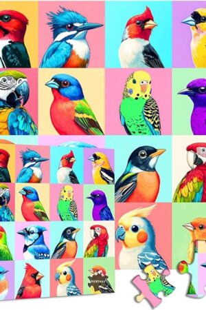 The PICKFORU Birds Puzzles for Adults 1000 Pieces, Colorful Animals Jigsaw Puzzles Cardinal Blue Jay, Cute Parrot Puzzle as Wall Decor