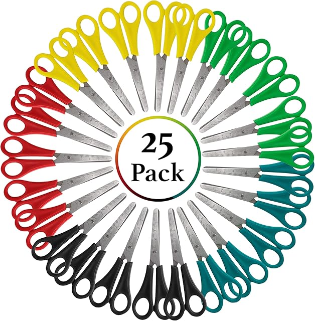 The 25 Pack Bulk Kids Scissors 5 Inch Blunt Tip Small Safety Classroom Scissors for School and Craft Projects (25 Pack)