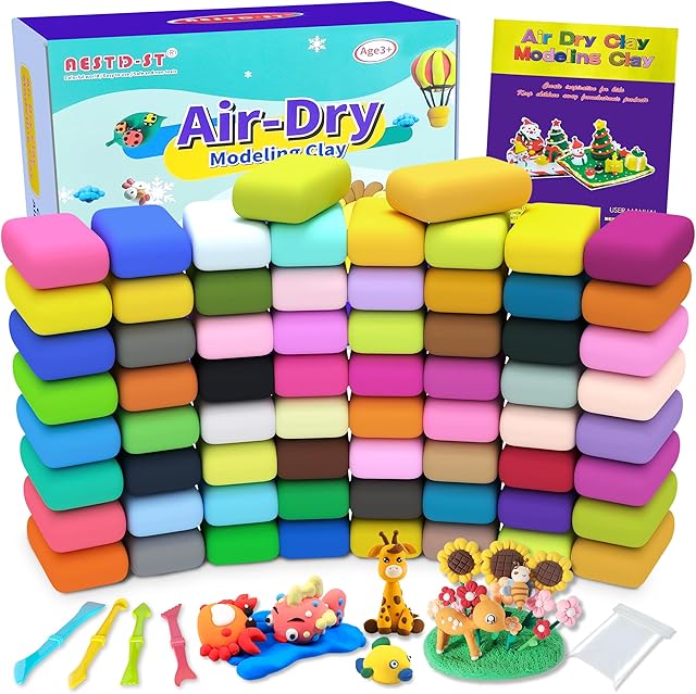The Air Dry Clay 66 Colors, Modeling Clay for Kids, DIY Model Magic Clay, Molding Clay Kit with Sculpting Tools, Non-Sticky Soft and Super Light, Arts and Crafts Gift for Boys Girls Kids