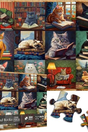 The PICKFORU Vintage Puzzles for Adults - 1000 Pieces, Funny Cat Puzzles Collection, Retro Animal Puzzle