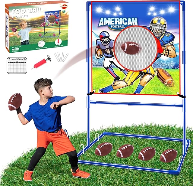 The VATOS Football Toss Target Games with 4 Inflatable Footballs - Indoor Outdoor Backyard Throwing Sport Toy for Kids, Football Passing Targets Party Game for Boys Girls and Family Fun Play