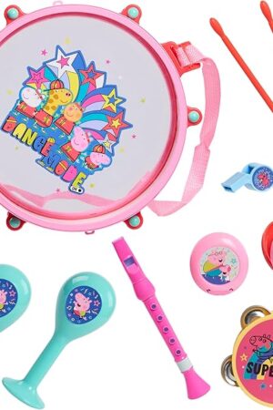 The Peppa Pig Party Drum Set, 10-Pieces, 6 Musical Instruments, Pretend Play, Musical Education, Kids Toys for Ages 18 Month, Amazon Exclusive by Just Play