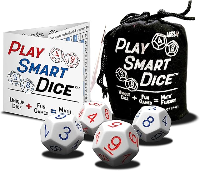 The PlaySmart Dice: Uniquely Numbered Dice System with 5 Fun Math Games That Helps Kids Master Addition and Multiplication Skills