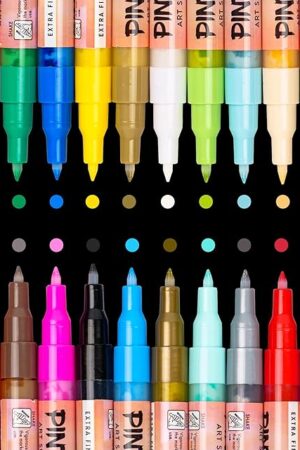 The PINTAR | 24 Pack | Acrylic Paint Markers Extra Fine Tip | Rock Painting, Wood, Glass, Leather, Shoes Acrylic Paint Pens | Pack of 24, 0.77mm