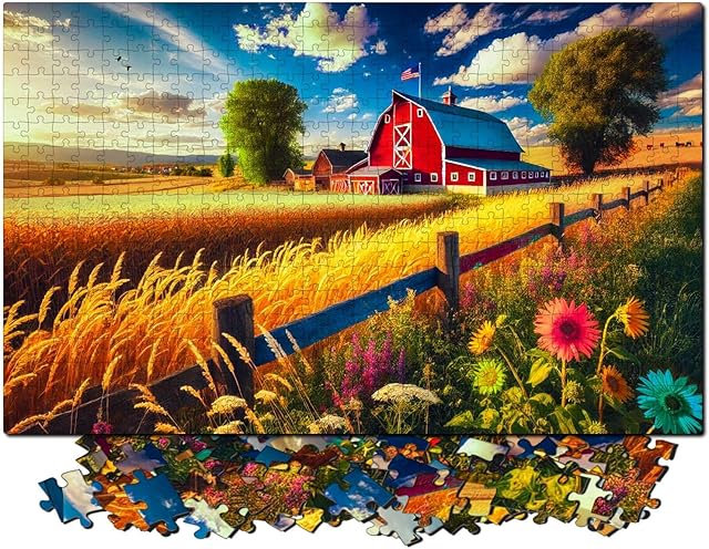 The Jigsaw Puzzles for Adults 504 Pieces - Challenging Colorful and Unique with Large Poster - Letters on Back - AI Art - Rompecabezas para Adultos - Gifts for Adult, Couples, Teens (Countryside Barn)