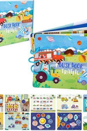 The Quiet Book for Toddlers, Early Learning Montessori Interactive Toys for Kids, Autism Sensory Educational Toy Preschool Activity Binder Busy Book for Develop Learning Skills (Transportation)