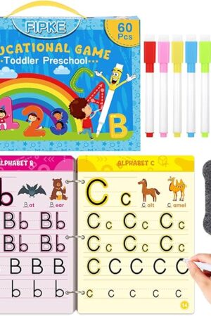 The Preschool Handwriting Practice Book, Toddlers Preschool Learning Activities with 60 Pages Reusable Magic Practice Copybook for Kids, Educational Montessori Toys for 3 4 5 6 Year Old